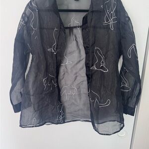 Sheer Black Button-Up Blouse